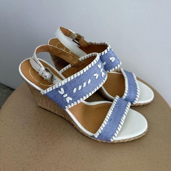 Jack Rogers Vanessa Blue and White Espadrille Wedge Open Toe Sandal - Picture 2 of 8